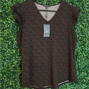 Adrianna Papell Black and Tan Speckled Blouse